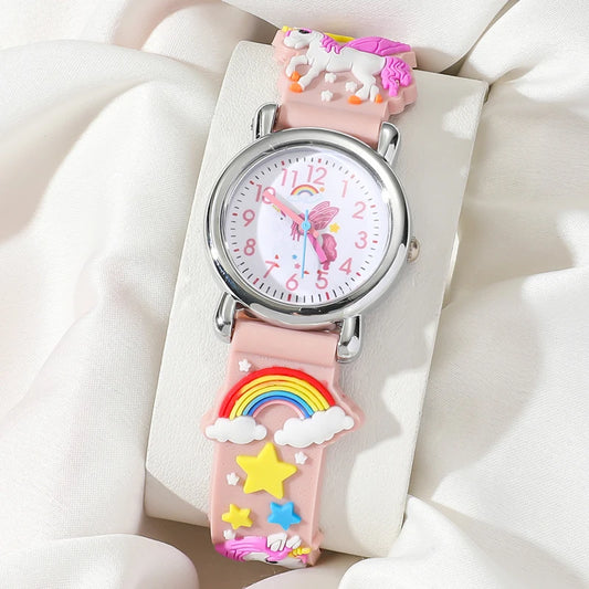 2025 nuevo Reloj para niños correa de silicona amor Arco Iris Pony niños Reloj de cuarzo bebé tiempo de estudio Reloj de niña Reloj Montre