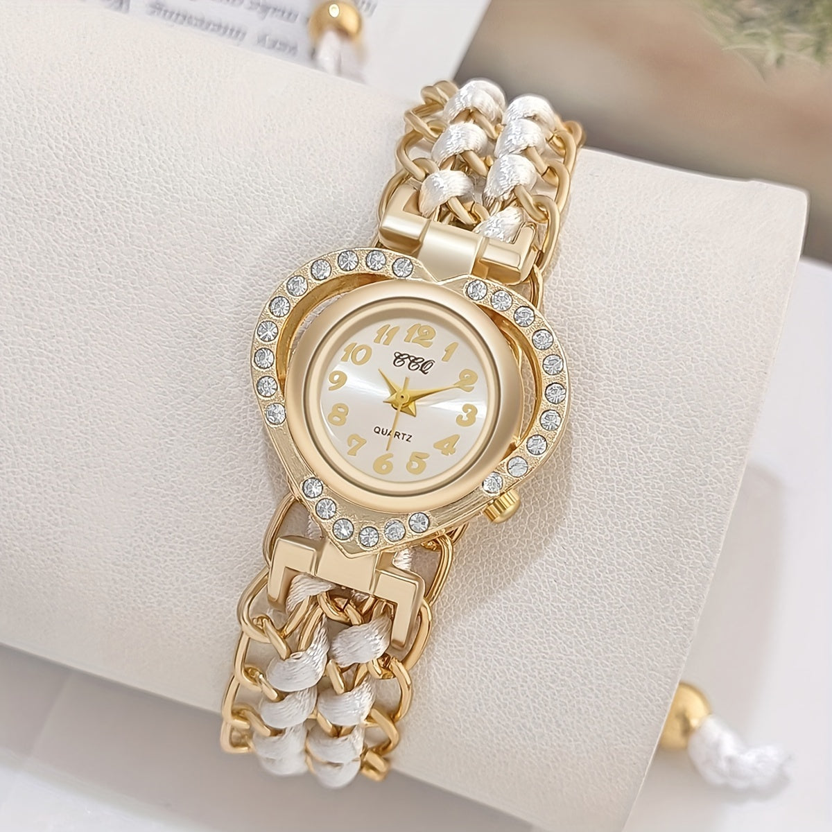 Reloj de Pulsera de Cuarzo Elegante para Damas con Adorno de Piedras de Imitación