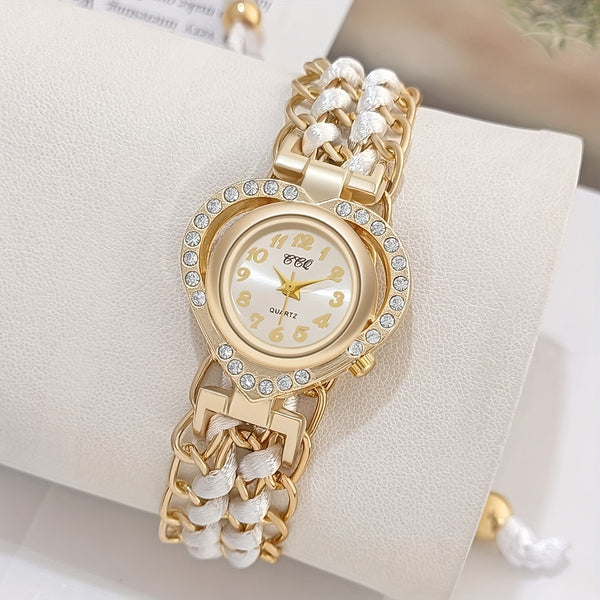 Reloj de Pulsera de Cuarzo Elegante para Damas con Adorno de Piedras de Imitación