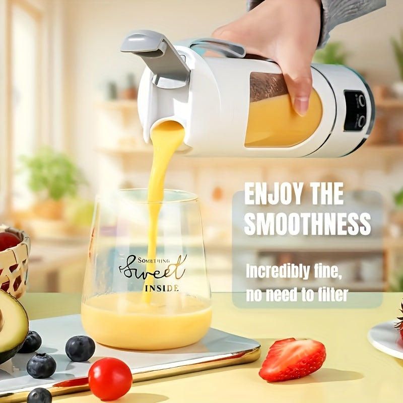 exprimidor portátil inalámbrico para frutas con pantalla LED, batería recargable USB de 1500 mAh, plástico de grado alimenticio ABS, modo de potencia dual - perfecto para batidos y granizados, rompe el hielo fácilmente,