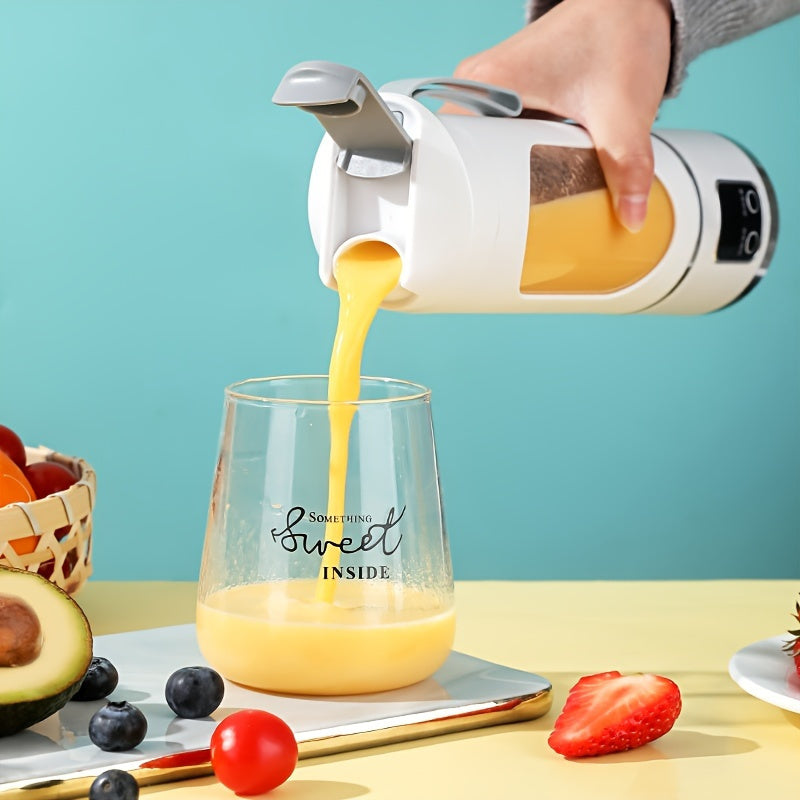exprimidor portátil inalámbrico para frutas con pantalla LED, batería recargable USB de 1500 mAh, plástico de grado alimenticio ABS, modo de potencia dual - perfecto para batidos y granizados, rompe el hielo fácilmente,