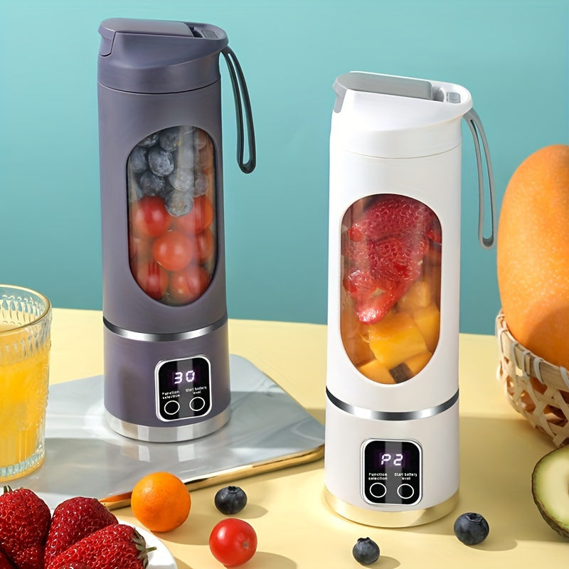 exprimidor portátil inalámbrico para frutas con pantalla LED, batería recargable USB de 1500 mAh, plástico de grado alimenticio ABS, modo de potencia dual - perfecto para batidos y granizados, rompe el hielo fácilmente,