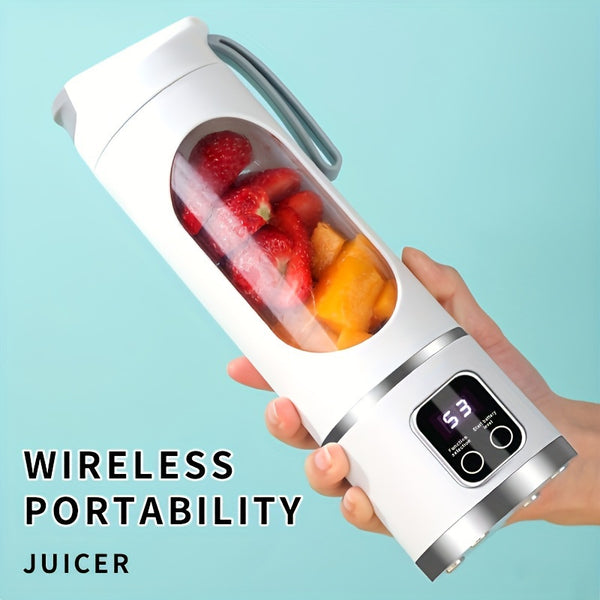 exprimidor portátil inalámbrico para frutas con pantalla LED, batería recargable USB de 1500 mAh, plástico de grado alimenticio ABS, modo de potencia dual - perfecto para batidos y granizados, rompe el hielo fácilmente,