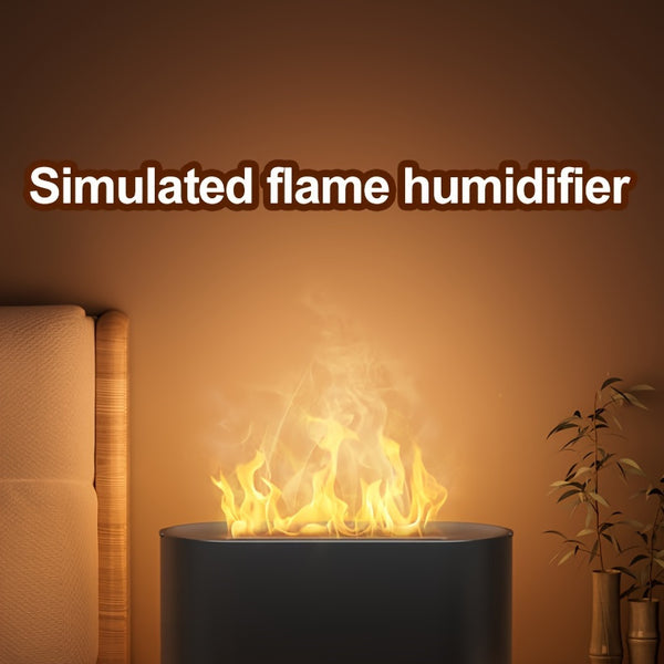 Humidificador con forma de llama simulada y 7 colores, que también funciona como difusor de fragancias con aceites esenciales. Incluye luz ambiental y es ideal como regalo de cumpleaños o Navidad para el hogar u oficina.