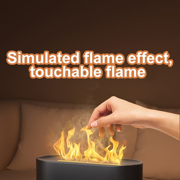 Humidificador con forma de llama simulada y 7 colores, que también funciona como difusor de fragancias con aceites esenciales. Incluye luz ambiental y es ideal como regalo de cumpleaños o Navidad para el hogar u oficina.