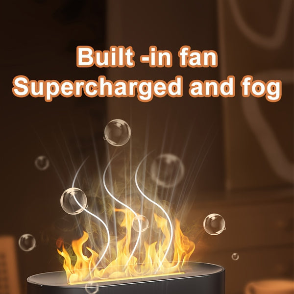 Humidificador con forma de llama simulada y 7 colores, que también funciona como difusor de fragancias con aceites esenciales. Incluye luz ambiental y es ideal como regalo de cumpleaños o Navidad para el hogar u oficina.