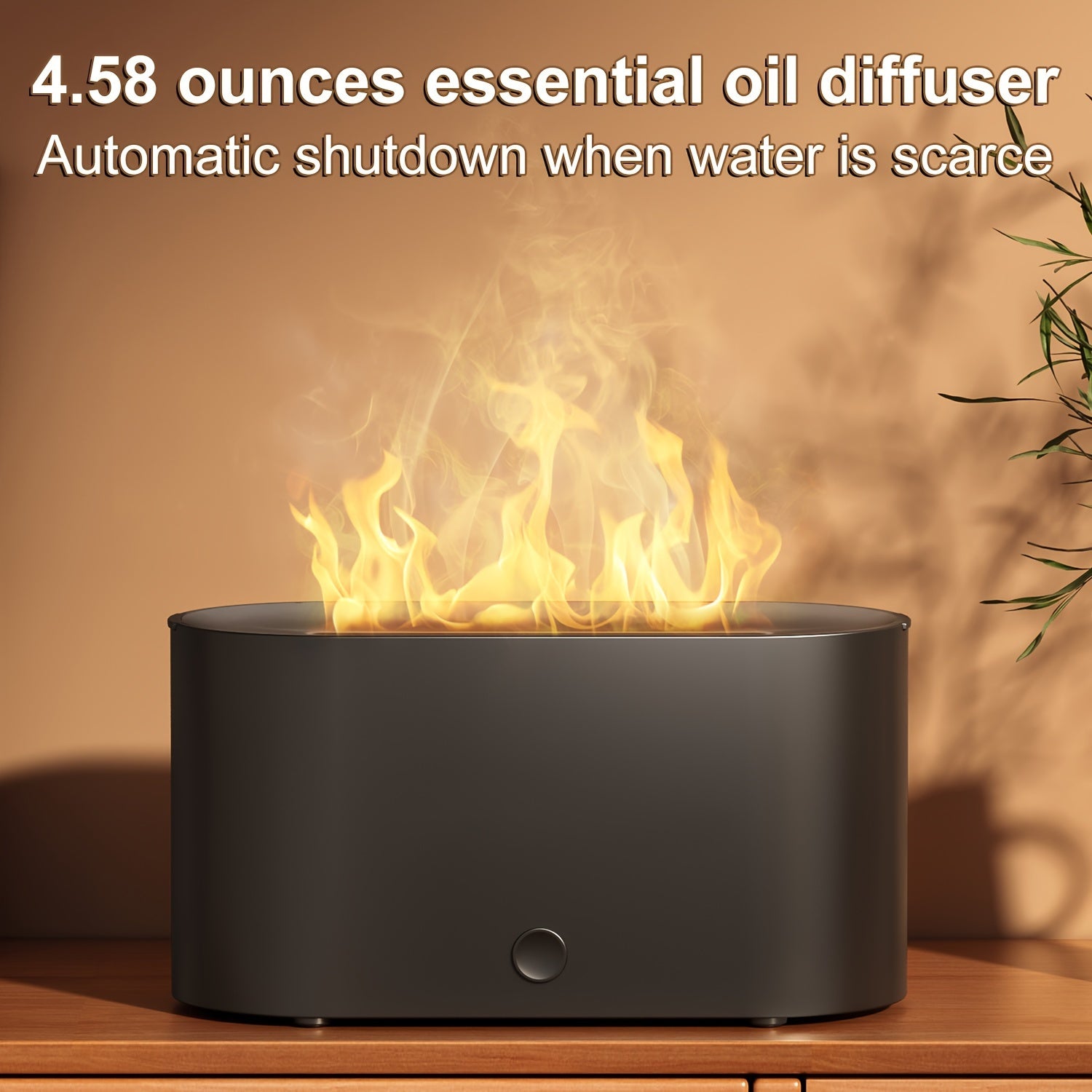 Humidificador con forma de llama simulada y 7 colores, que también funciona como difusor de fragancias con aceites esenciales. Incluye luz ambiental y es ideal como regalo de cumpleaños o Navidad para el hogar u oficina.