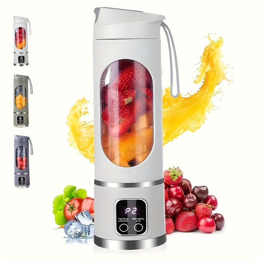 exprimidor portátil inalámbrico para frutas con pantalla LED, batería recargable USB de 1500 mAh, plástico de grado alimenticio ABS, modo de potencia dual - perfecto para batidos y granizados, rompe el hielo fácilmente,