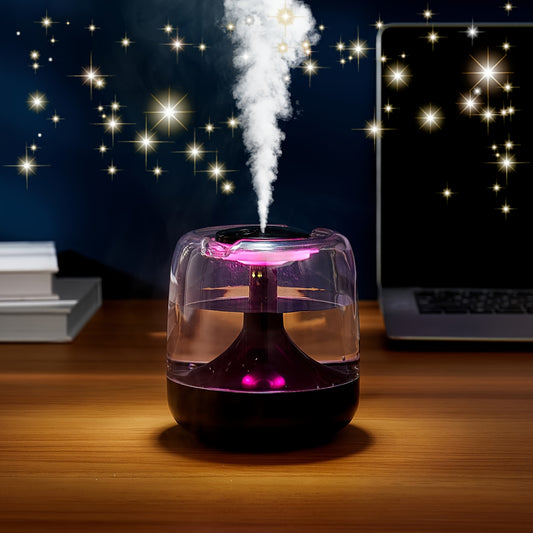 Humidificador transparente colorido de **21.98oz** con opciones de pulverización continua e intermitente, luz nocturna de siete colores, niebla fina silenciosa y fácil de rellenar con agua. Ideal para la sala de estar, el d