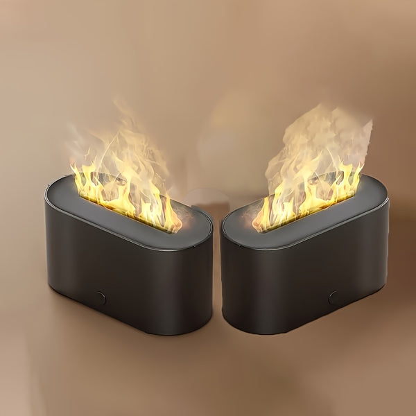 Humidificador con forma de llama simulada y 7 colores, que también funciona como difusor de fragancias con aceites esenciales. Incluye luz ambiental y es ideal como regalo de cumpleaños o Navidad para el hogar u oficina.