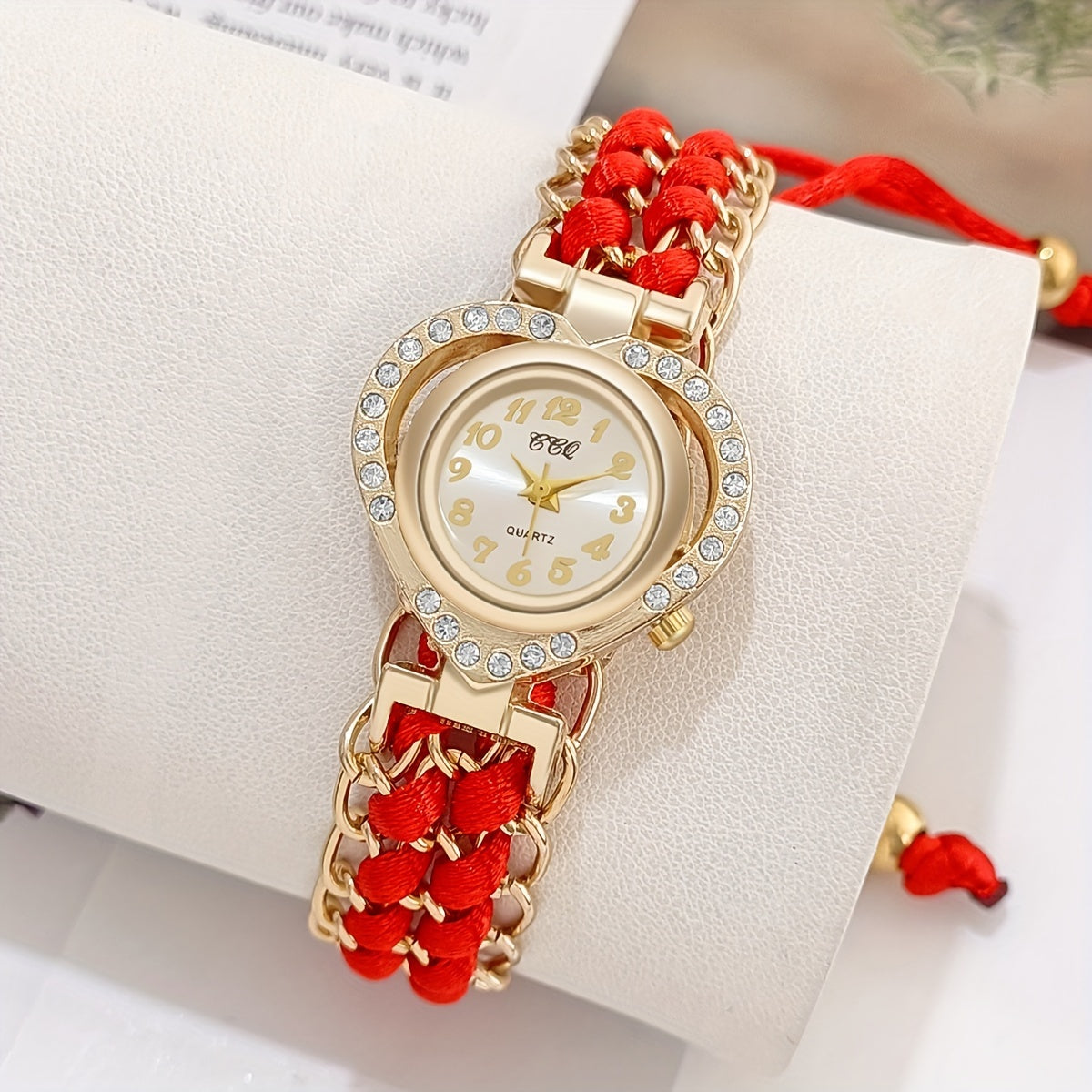 Reloj de Pulsera de Cuarzo Elegante para Damas con Adorno de Piedras de Imitación