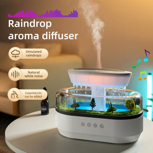 Difusor de aroma Raindrop con simulación de lluvia, ruido blanco natural, compatibilidad con aceites esenciales - 7 luces LED de colores, apagado automático por bajo nivel de agua, fácil de limpiar - Ideal para dormitorio,