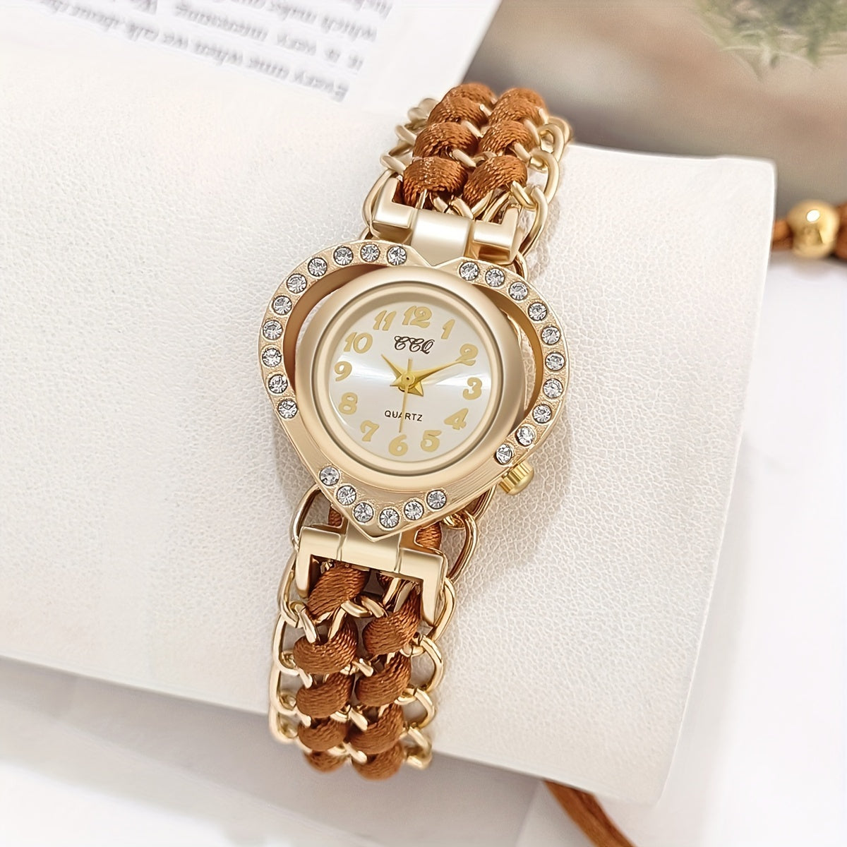 Reloj de Pulsera de Cuarzo Elegante para Damas con Adorno de Piedras de Imitación