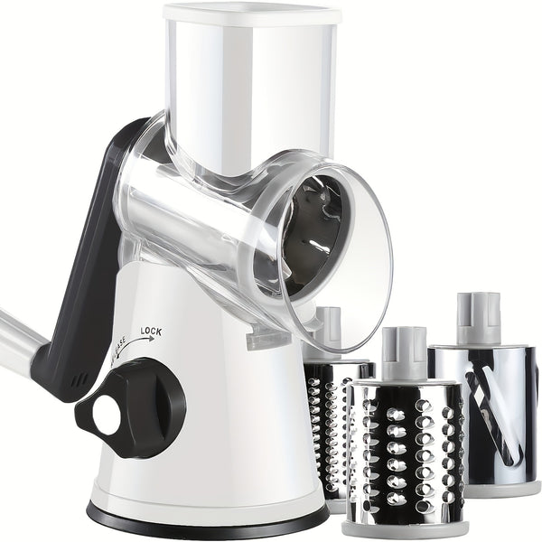 [Cortador Multifuncional] Cortador manual multifuncional de queso, vegetales y frutas - Cortador de tambor de escritorio, utensilio de cocina fácil de usar.