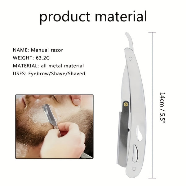 Navaja recta plegable para barbero, diseñada para el afeitado manual de hombres. Ideal para el cuidado facial, la barba y herramientas de peluquería.