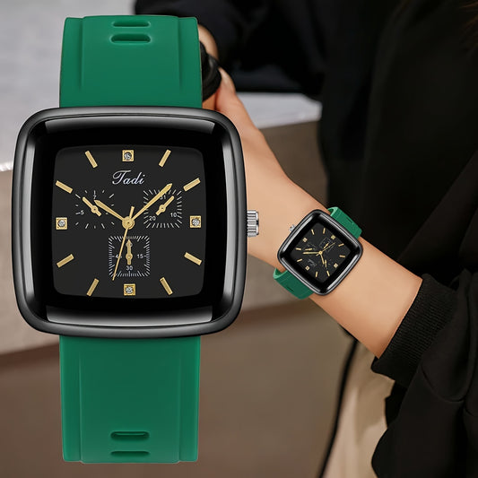 Reloj de cuarzo de aleación de zinc - Reloj deportivo clásico de tres subesferas para hombres y mujeres con correa de silicona