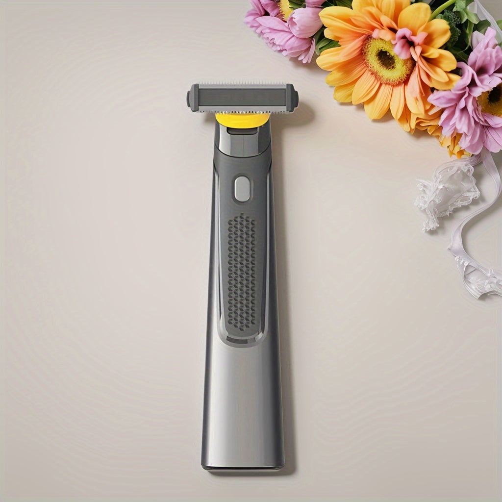 Recortadora eléctrica para hombres recargable por USB - Elegante diseño en negro con detalles amarillos, batería de 800mAh, incluye 3 peines de aseo, afeitadora portátil mini.