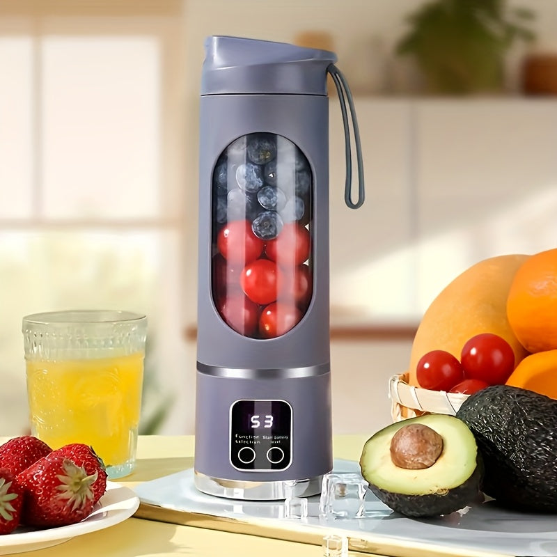 exprimidor portátil inalámbrico para frutas con pantalla LED, batería recargable USB de 1500 mAh, plástico de grado alimenticio ABS, modo de potencia dual - perfecto para batidos y granizados, rompe el hielo fácilmente,