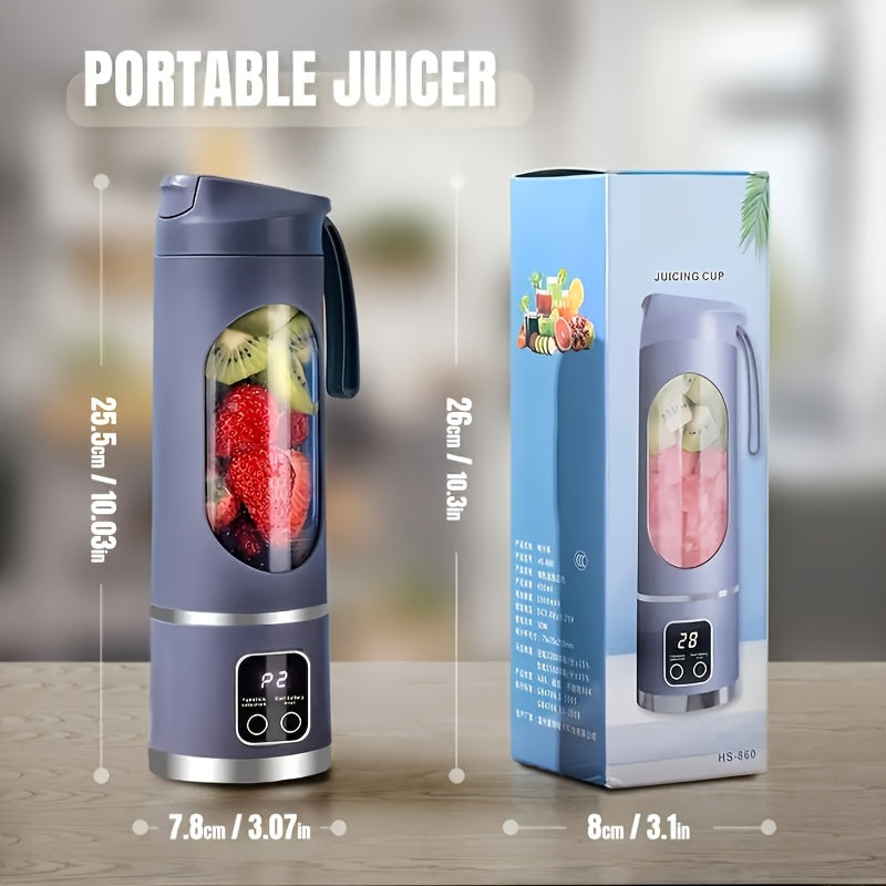 exprimidor portátil inalámbrico para frutas con pantalla LED, batería recargable USB de 1500 mAh, plástico de grado alimenticio ABS, modo de potencia dual - perfecto para batidos y granizados, rompe el hielo fácilmente,