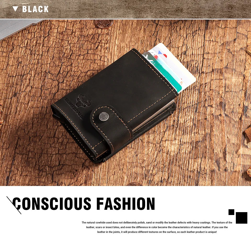 Billetera delgada para hombre, monedero con cerrojo de lujo, billeteras cortas para hombre, tarjetero para tarjetas bancarias de cuero genuino, credencial de viaje de crédito