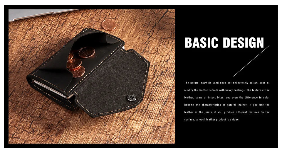 Billetera delgada para hombre, monedero con cerrojo de lujo, billeteras cortas para hombre, tarjetero para tarjetas bancarias de cuero genuino, credencial de viaje de crédito
