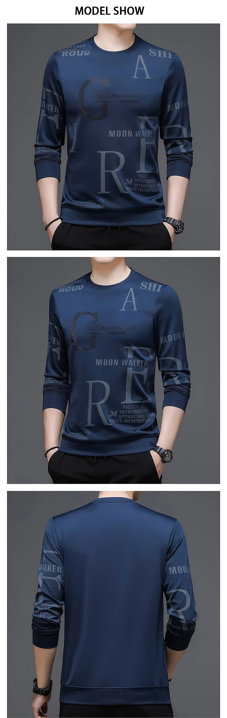 Camiseta de manga larga para hombre con cuello redondo, estampado de cuadros colorido e irregular, ideal para primavera y otoño, perfecta para actividades al aire libre y deportes.