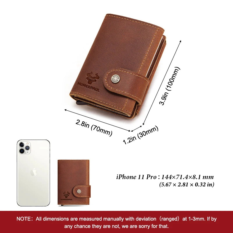 Billetera delgada para hombre, monedero con cerrojo de lujo, billeteras cortas para hombre, tarjetero para tarjetas bancarias de cuero genuino, credencial de viaje de crédito