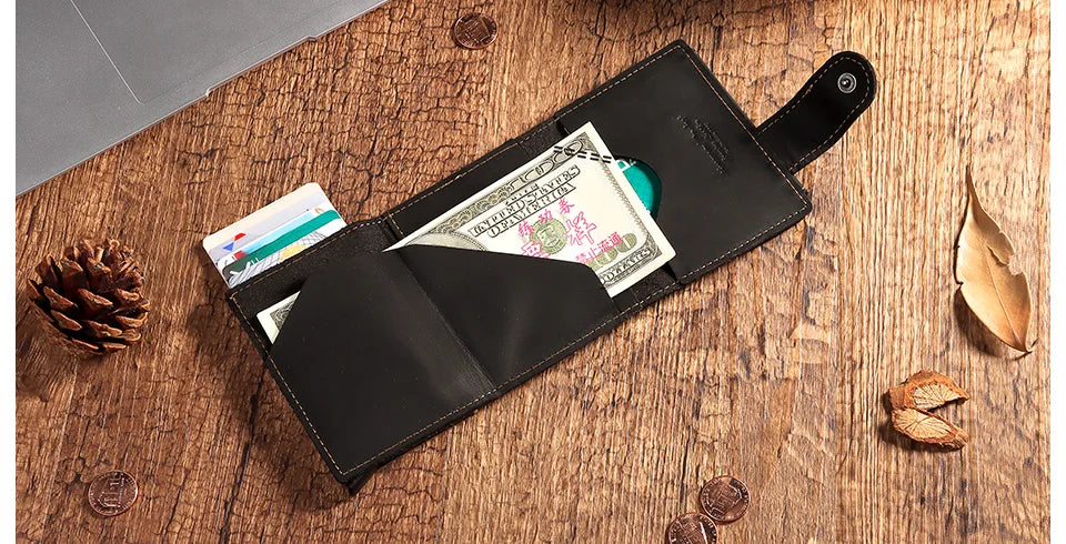 Billetera delgada para hombre, monedero con cerrojo de lujo, billeteras cortas para hombre, tarjetero para tarjetas bancarias de cuero genuino, credencial de viaje de crédito