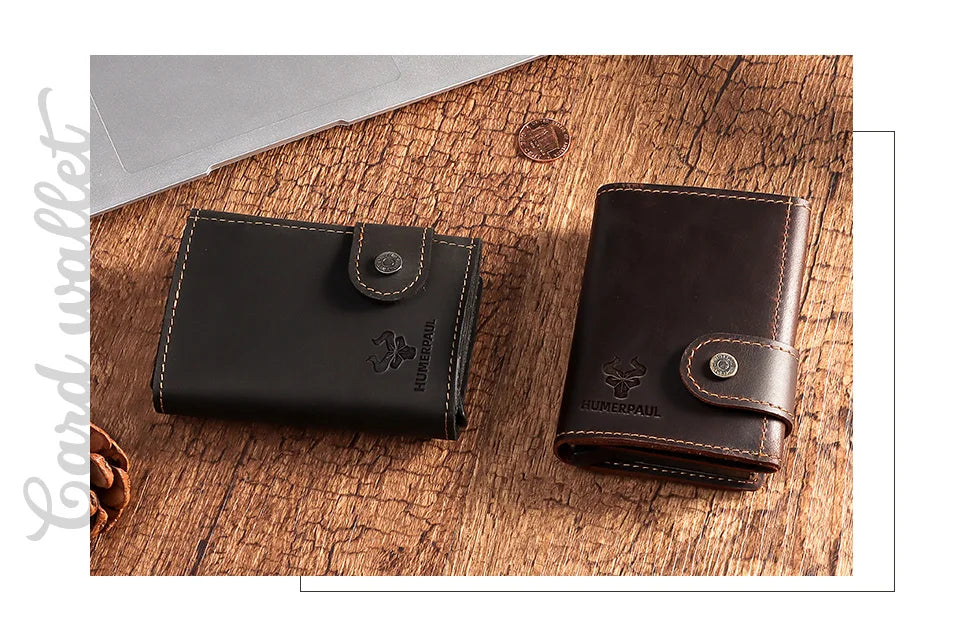 Billetera delgada para hombre, monedero con cerrojo de lujo, billeteras cortas para hombre, tarjetero para tarjetas bancarias de cuero genuino, credencial de viaje de crédito