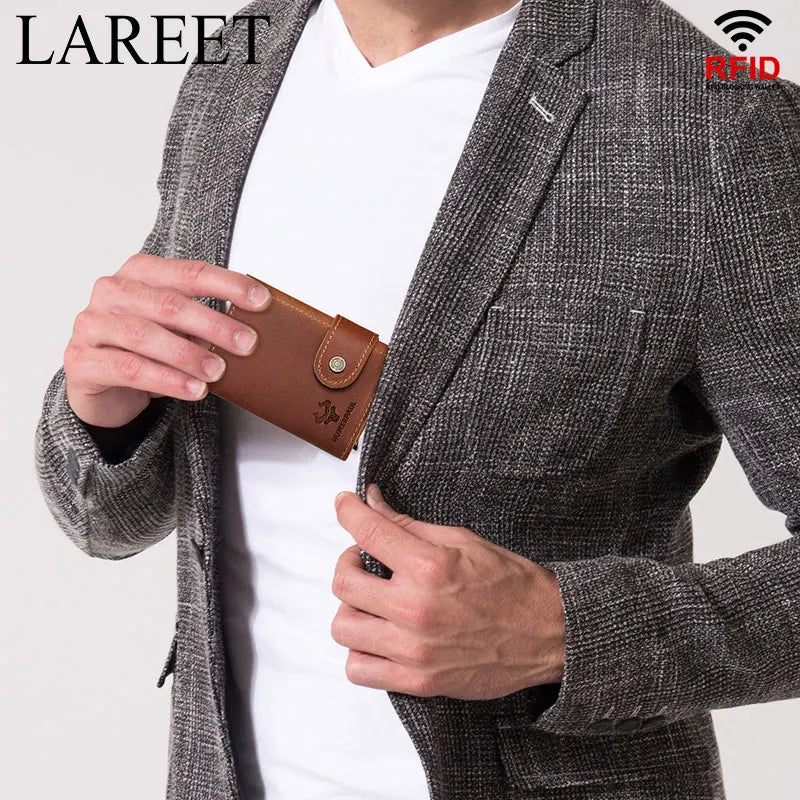 Billetera delgada para hombre, monedero con cerrojo de lujo, billeteras cortas para hombre, tarjetero para tarjetas bancarias de cuero genuino, credencial de viaje de crédito