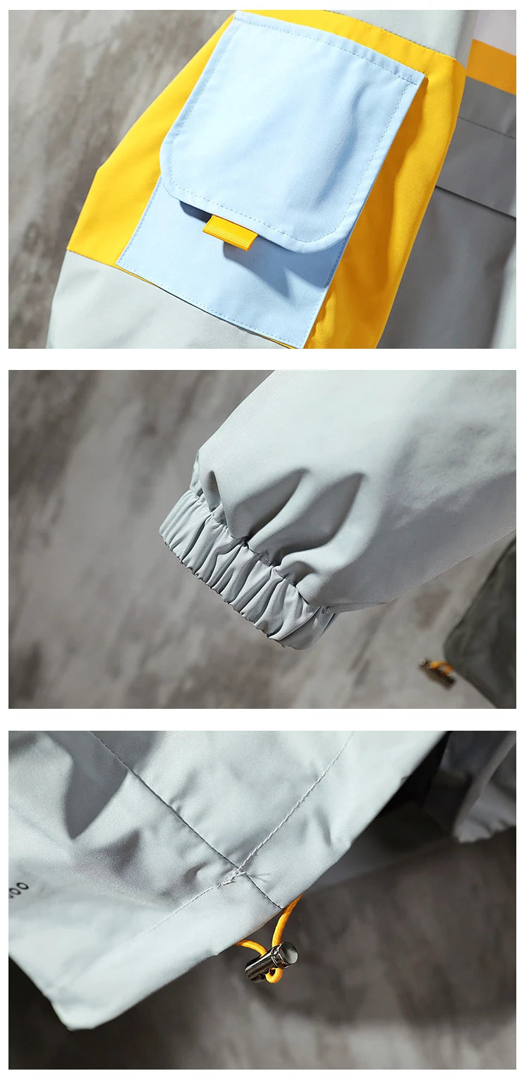 Chaqueta con capucha para hombre, ropa de calle a la moda, chaqueta con capucha de retales con contraste de Color, cortavientos impermeable, abrigo con cremallera, prendas de vestir para hombre