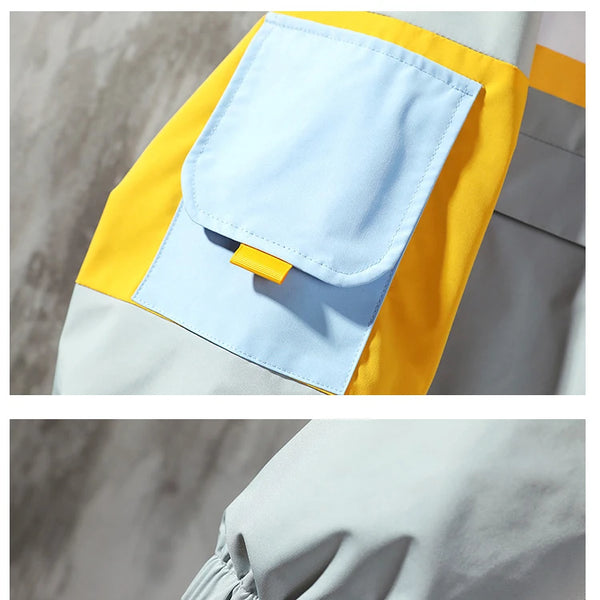 Chaqueta con capucha para hombre, ropa de calle a la moda, chaqueta con capucha de retales con contraste de Color, cortavientos impermeable, abrigo con cremallera, prendas de vestir para hombre