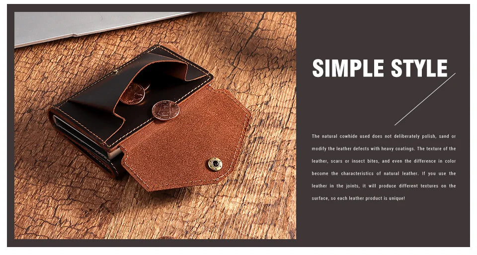 Billetera delgada para hombre, monedero con cerrojo de lujo, billeteras cortas para hombre, tarjetero para tarjetas bancarias de cuero genuino, credencial de viaje de crédito