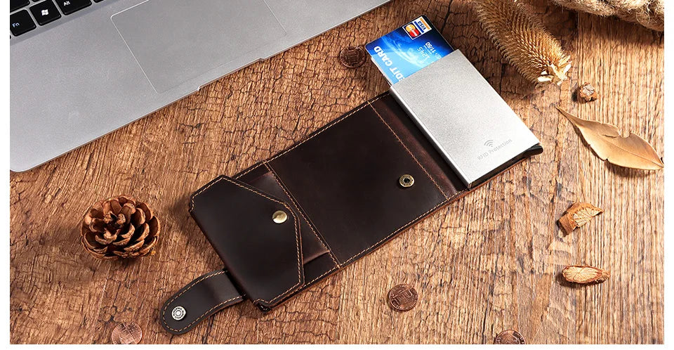 Billetera delgada para hombre, monedero con cerrojo de lujo, billeteras cortas para hombre, tarjetero para tarjetas bancarias de cuero genuino, credencial de viaje de crédito