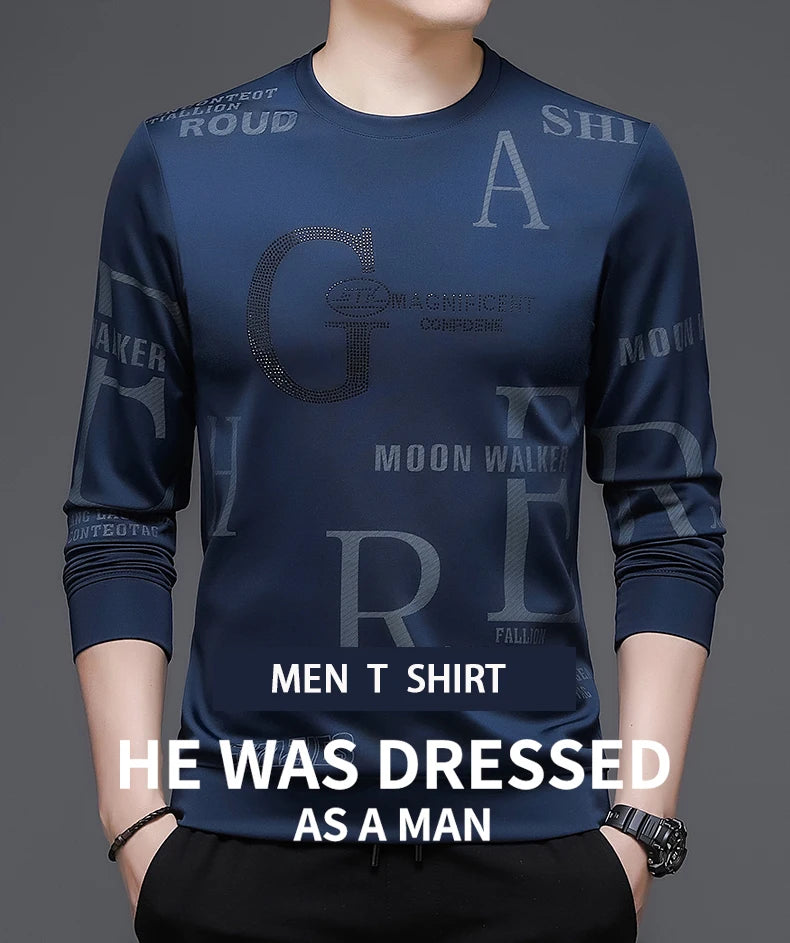 Camiseta de manga larga para hombre con cuello redondo, estampado de cuadros colorido e irregular, ideal para primavera y otoño, perfecta para actividades al aire libre y deportes.