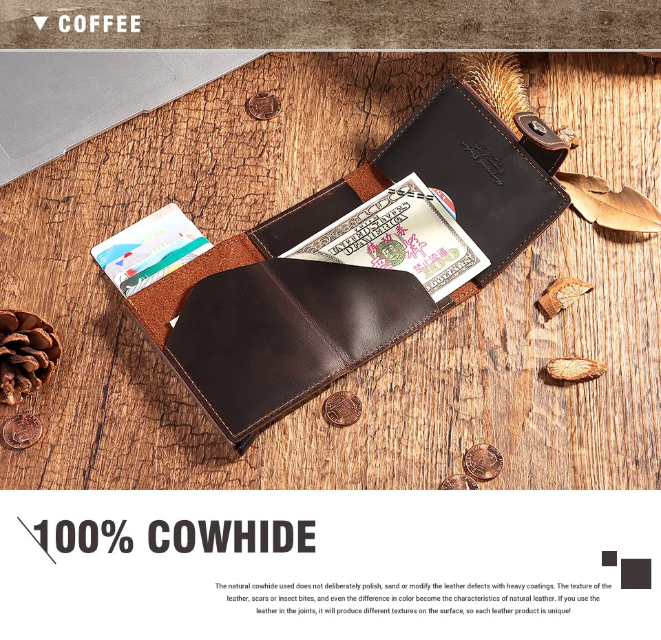 Billetera delgada para hombre, monedero con cerrojo de lujo, billeteras cortas para hombre, tarjetero para tarjetas bancarias de cuero genuino, credencial de viaje de crédito