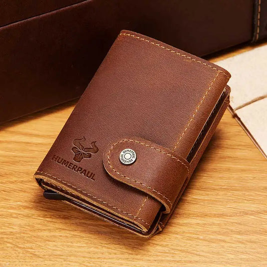 Billetera delgada para hombre, monedero con cerrojo de lujo, billeteras cortas para hombre, tarjetero para tarjetas bancarias de cuero genuino, credencial de viaje de crédito