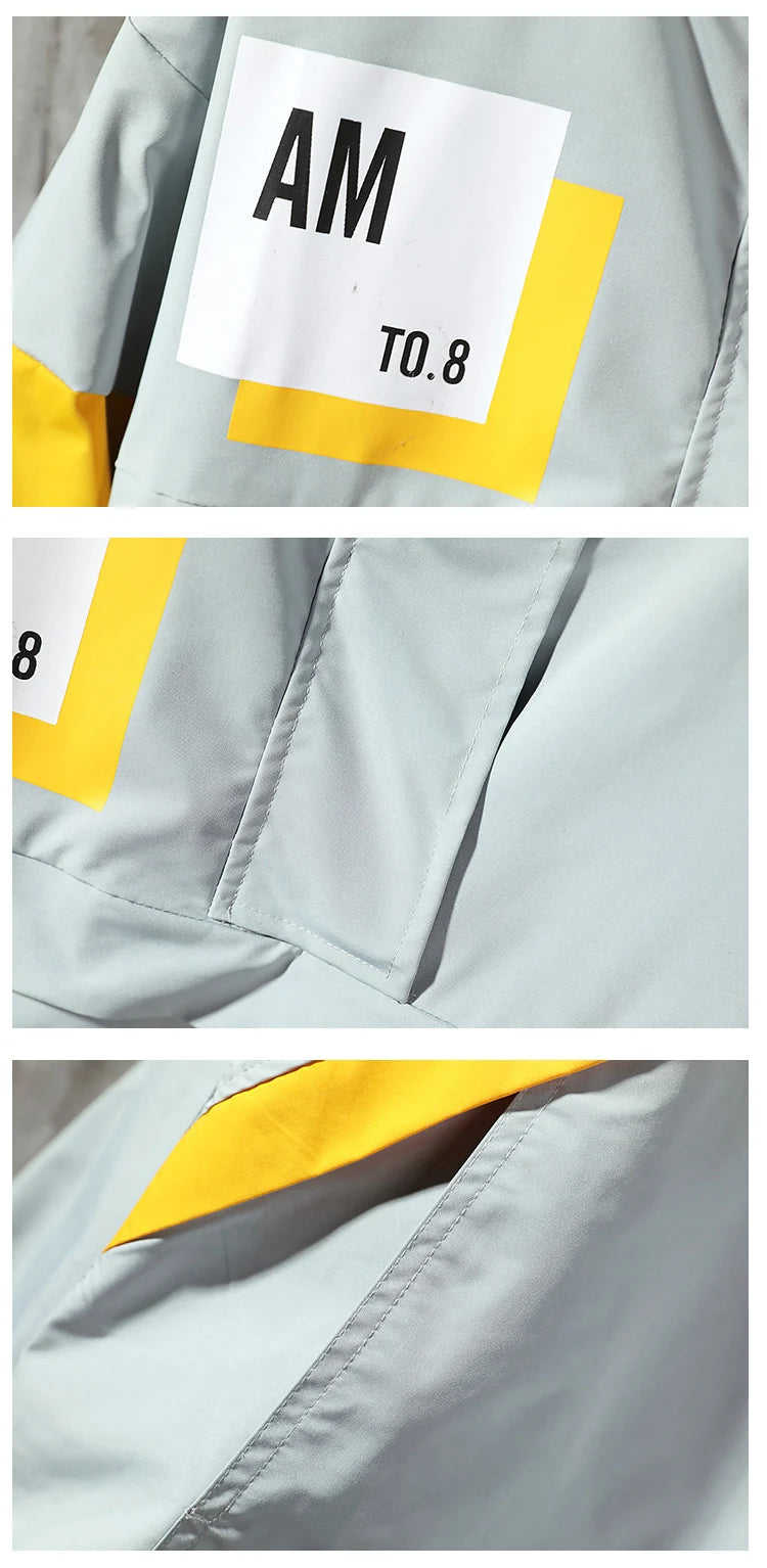 Chaqueta con capucha para hombre, ropa de calle a la moda, chaqueta con capucha de retales con contraste de Color, cortavientos impermeable, abrigo con cremallera, prendas de vestir para hombre