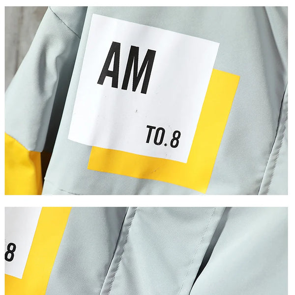 Chaqueta con capucha para hombre, ropa de calle a la moda, chaqueta con capucha de retales con contraste de Color, cortavientos impermeable, abrigo con cremallera, prendas de vestir para hombre