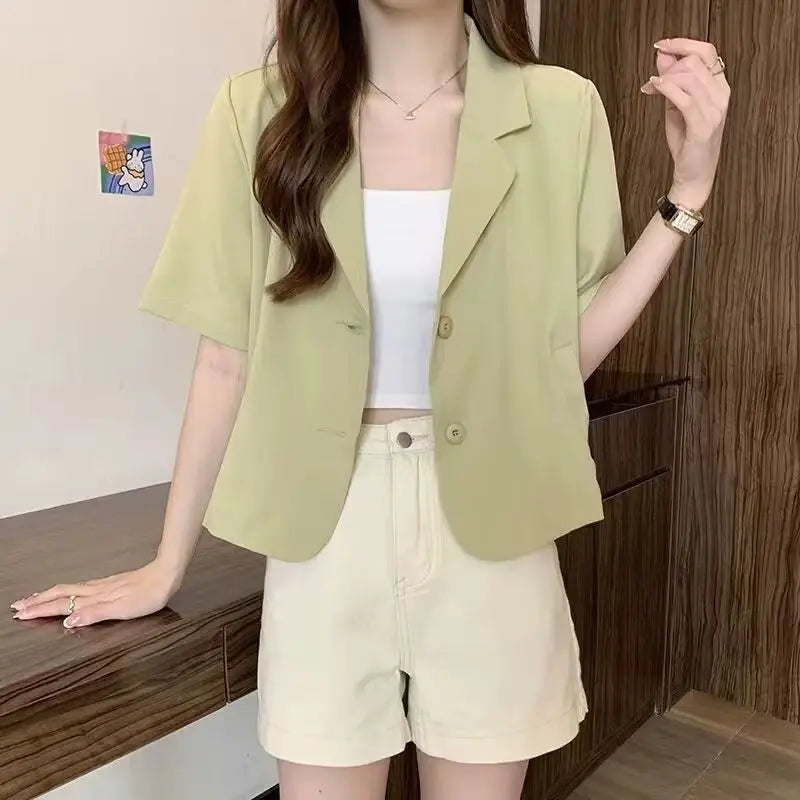 Chaqueta de traje de manga corta para mujer, Tops informales finos de nicho francés de verano 2025