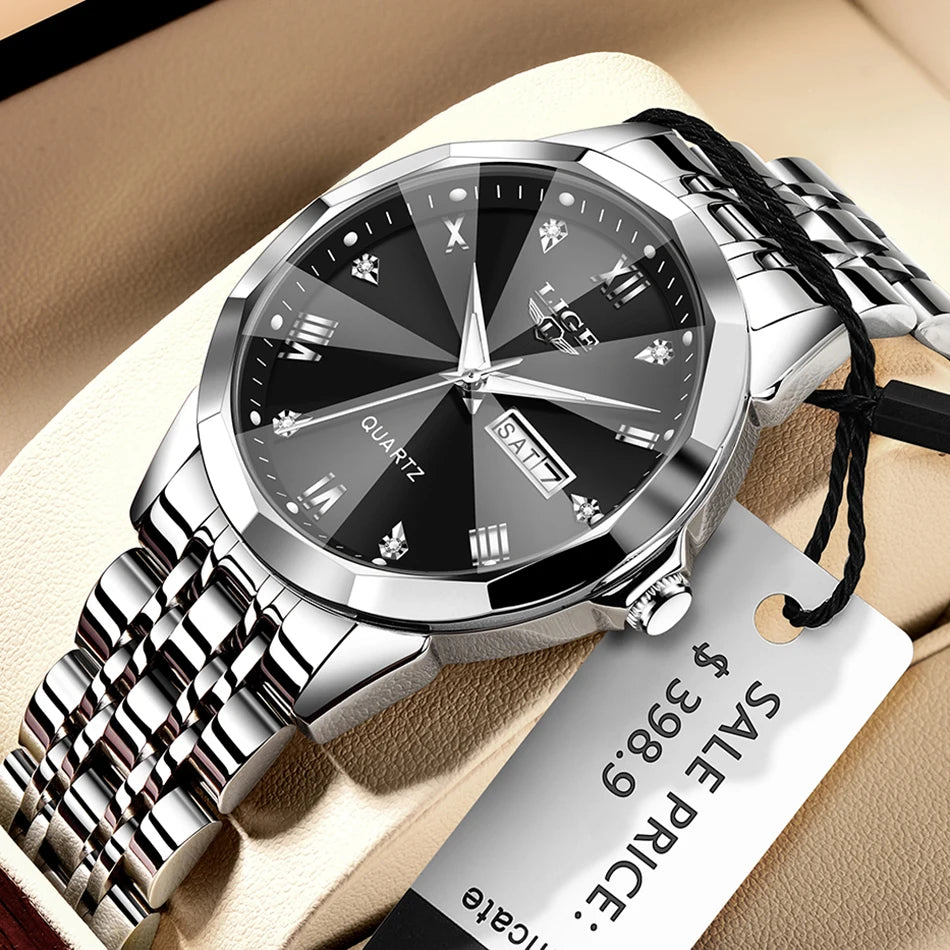 Reloj de pulsera LIGE de cuarzo a la moda, reloj resistente al agua de lujo de marca elegante