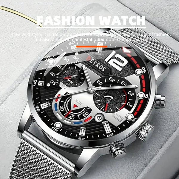 Relojes de negocios a la moda para hombre, reloj de pulsera de cuarzo con correa de malla de acero inoxidable de lujo, reloj luminoso