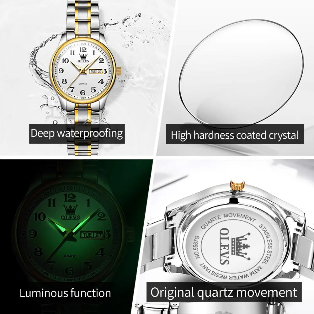Reloj elegante a la moda para mujer, reloj de lujo de acero inoxidable luminoso