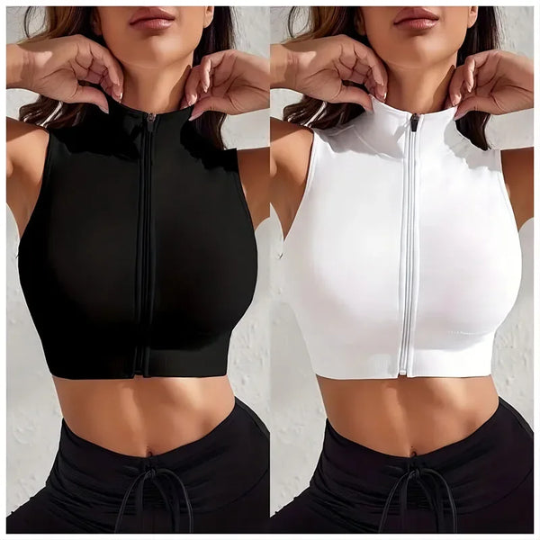 Conjunto de 2 piezas para mujer, chaleco sexy transpirable con cremallera para hacer ejercicio.