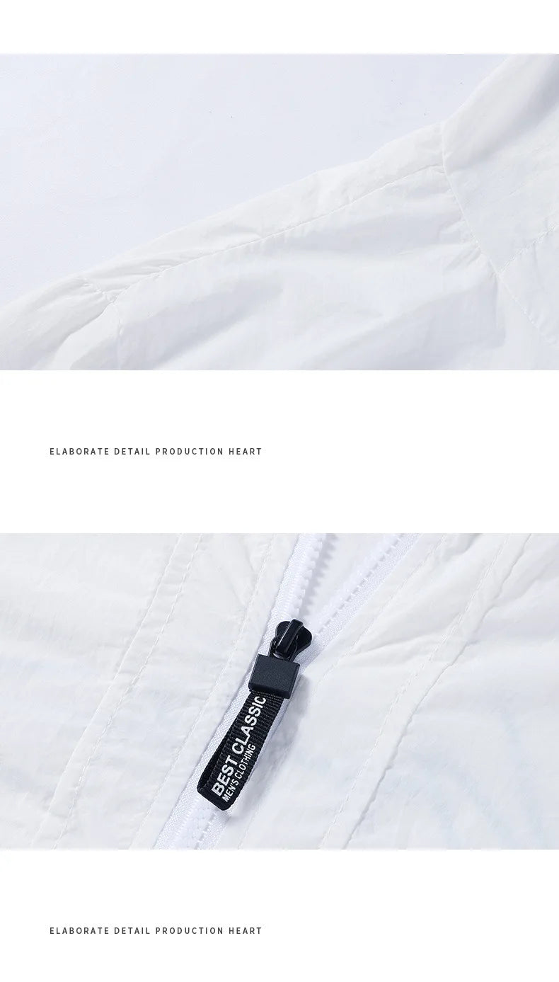 Chaqueta con capucha grande de seda helada de verano para hombres, ligera, transpirable, de secado rápido, ropa de pesca con protección solar, chaqueta con capucha a la moda
