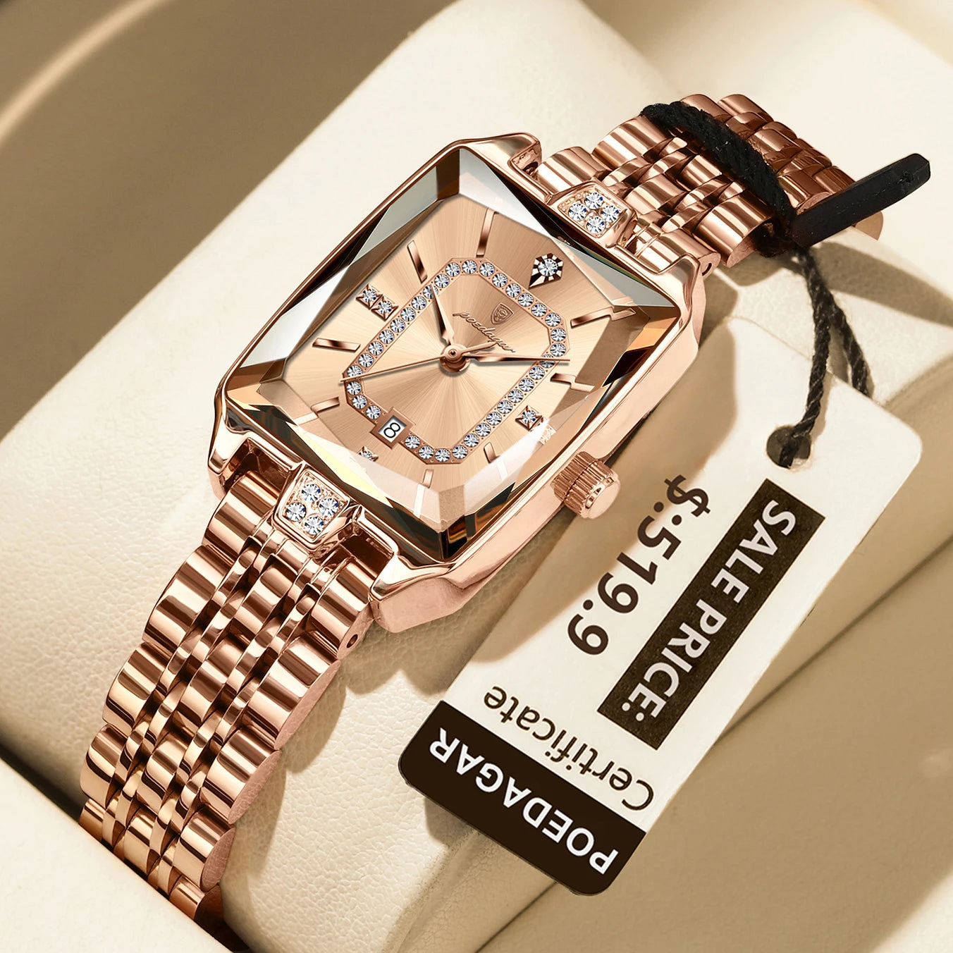 Reloj elegante de lujo para mujer, Reloj rectangular resistente al agua  para mujer