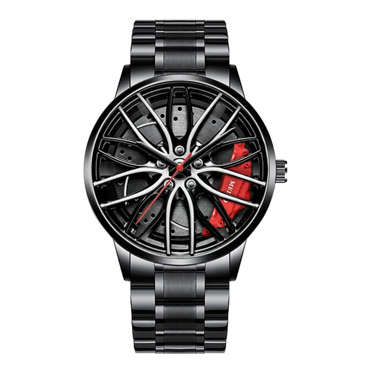 Reloj deportivos para hombre con diseño de cubo de llanta de rueda de coche, reloj de pulsera de cuarzo de acero inoxidable resistente al agua,