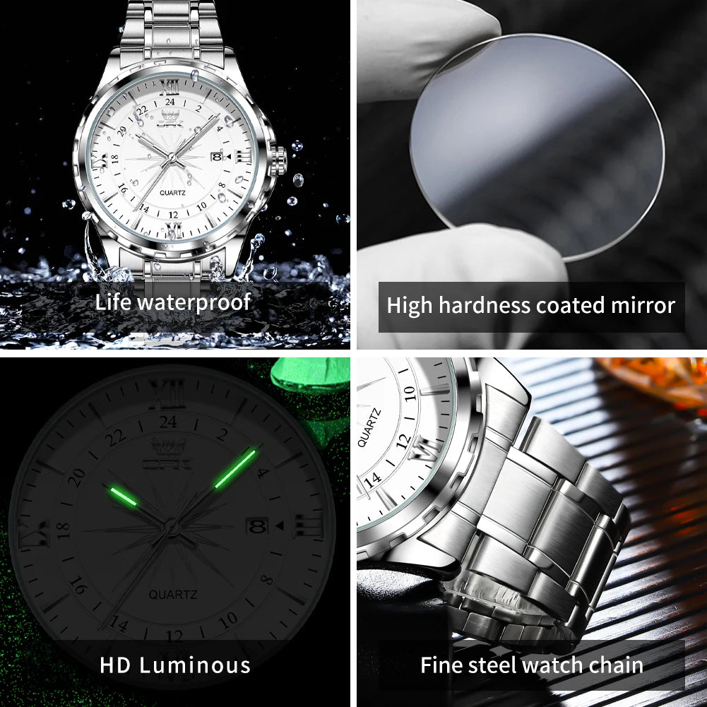 Reloj de cuarzo para hombre con doble calendario y correa de acero marca OPK