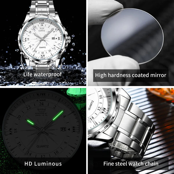 Reloj de cuarzo para hombre con doble calendario y correa de acero marca OPK