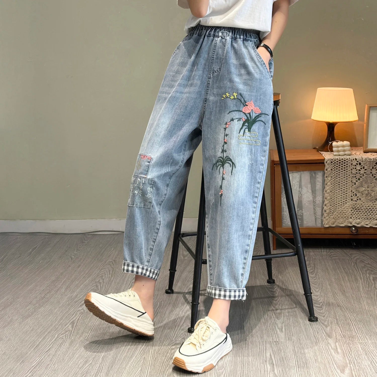 Pantalon holgado con bordado elegante para mujer, dale frescura y estilo a tu outfit